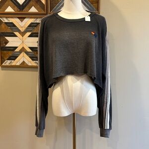 Aviator Nation Classic Stripe Cropped Crew Sweatshirt Relaxed Faded Smoke M NWT